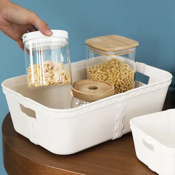 

Storage Basket Desktop Rectangular Uncovered Storage Box Plastic Rattan Storage Basket Debris Organizer Household Storage Tool
