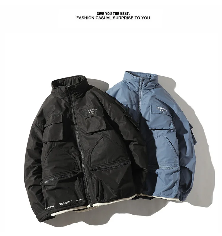Winter new Japanese multi-pocket tooling cotton suit male loose collar collar padded coat casual jacket