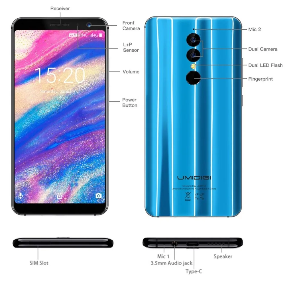 UMIDIGI A1 PRO 5,5 дюймовый двойной 4G Android 8,1 смартфон MTK6739 1,5 ГГц четырехъядерный 3 ГБ+ 16 Гб Тройная камера распознавания лица