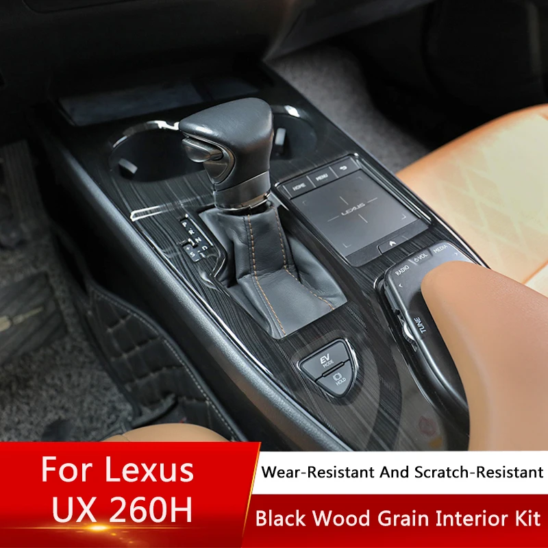 

QHCP ABS Black Wood Grain Interior Gear Shift Panel Inner Door Bowl Sticker Rear Armrest Outlet Trim Fits For Leuxs UX260H 19-22