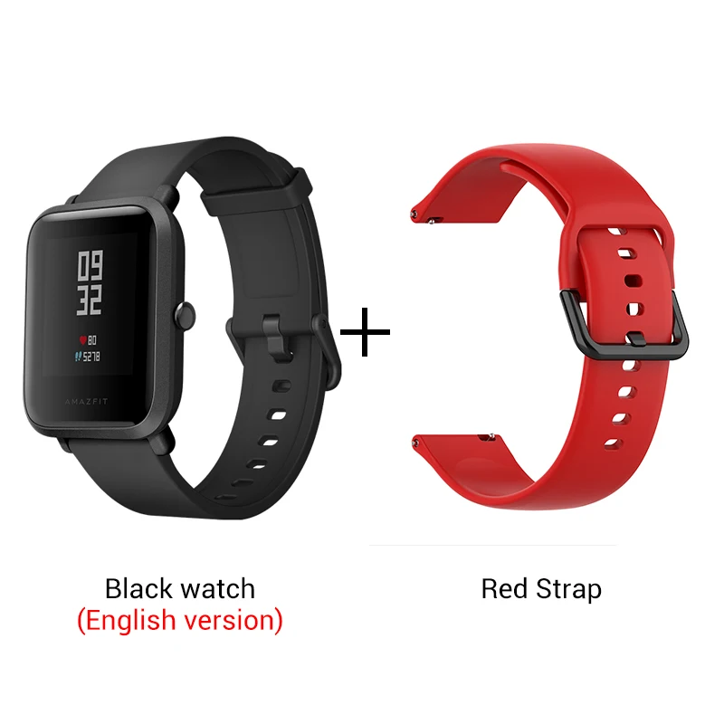 Amazfit Bip Смарт часы отражение цветной экран 1,2" Baro IP68 Водонепроницаемый gps для Android и iOS(черный цвет - Цвет: add red strap