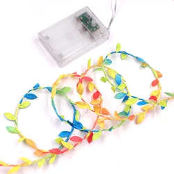 2022NEW 2M 3M 5M 10M Leaf Twine Copper Battery Operate Led String for Wedding Holiday Party DecorationLeaf Garland Fairy String