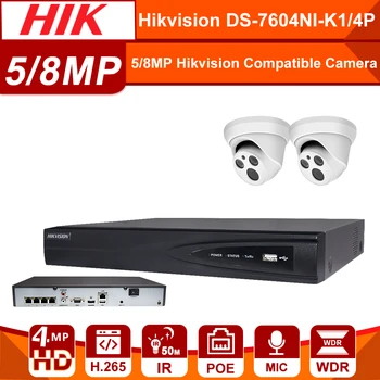 

4CH CCTV System 2PCS Ultra 5MP Dome Security POE Camera IK10 with Hikvision 4POE NVR DS-7604NI-K1/4P DIY Video Surveillance Kits