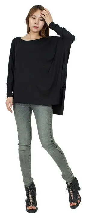 Модная Свободная Повседневная футболка с рукавом летучая мышь простые неправильной формы Асимметричная женская футболка большого размера плюс W980