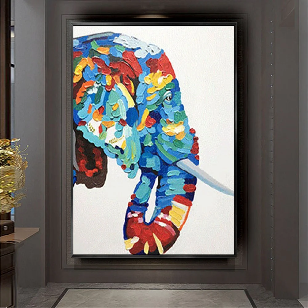 

100%Hand-painted Baby Room Animal Wall Posters Decor Elephant oil painting On The Wall Poster Canvas painting Posters Deco Mural