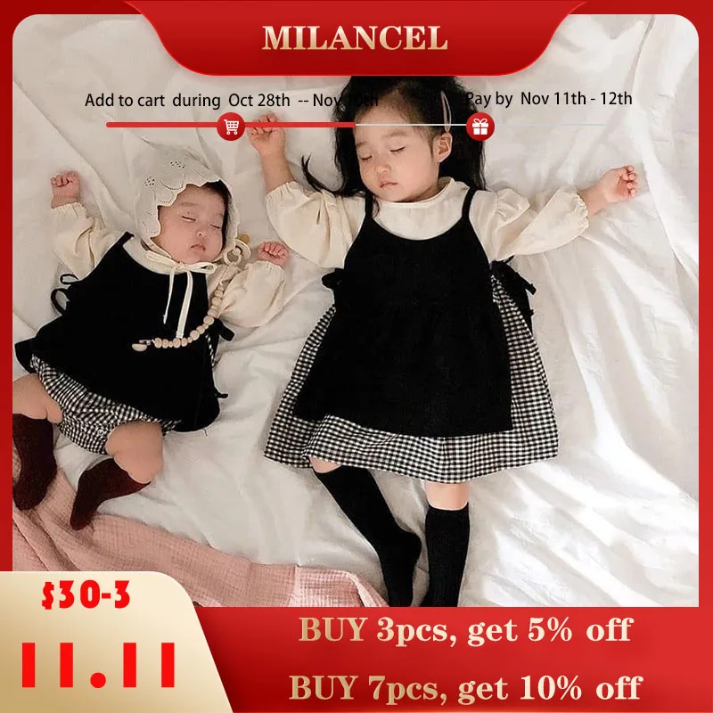 1171.0¥ 36% OFF|Milancel 小さな女の子のための2ピースのベビー服,大きな姉妹ドレス,2020|Bodysuits| -...