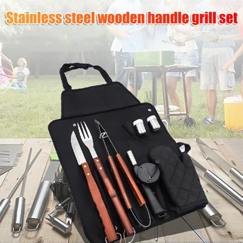 

8pcs/set Kitchen Barbecue Set woth Apron Portable Stainless Steel Barbecue Tools Kit MDJ998