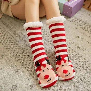 

Christmas Women Cotton Socks Print Thicker Anti-Slip Floor Socks Carpet Socks Ladies Plus Velvet Casual Winter Warm Carpet Socks