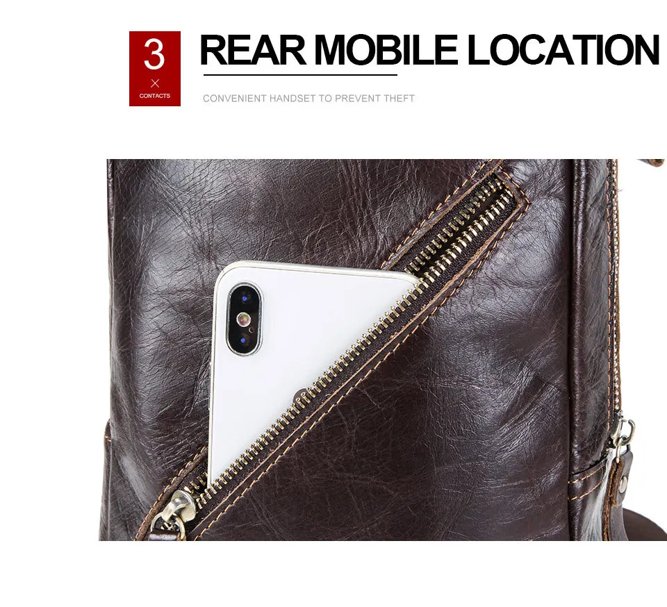 New Genuine Leather Men's Chest Bag Retro Cow Leather Can Hold 7.9 Inch IPAD Casual Crossbody Bag Outdoor Travel Shoulder Bag