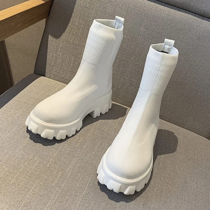 Aphixta Autumn New Stretch Fabric Socks Shoes Woman Casual Platform Boots Net Red Knitted Short Boots Women Plus Size Booties