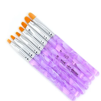 

7Pcs Set UV Gel Painting Nail Art Brush Pen Purple Acrylic Handle Wave Light Therapy Brush Salon Decoration Manicure Tools Kit