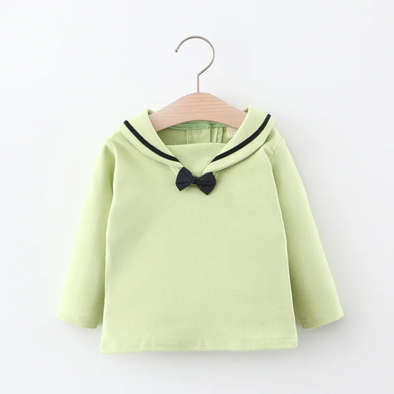 Girls Lace Fashion Sweatshirts Spring Winter Long Sleeve Cotton Outfits Baby Kid Child Sailor Collar Solid Pink Princess Clothes