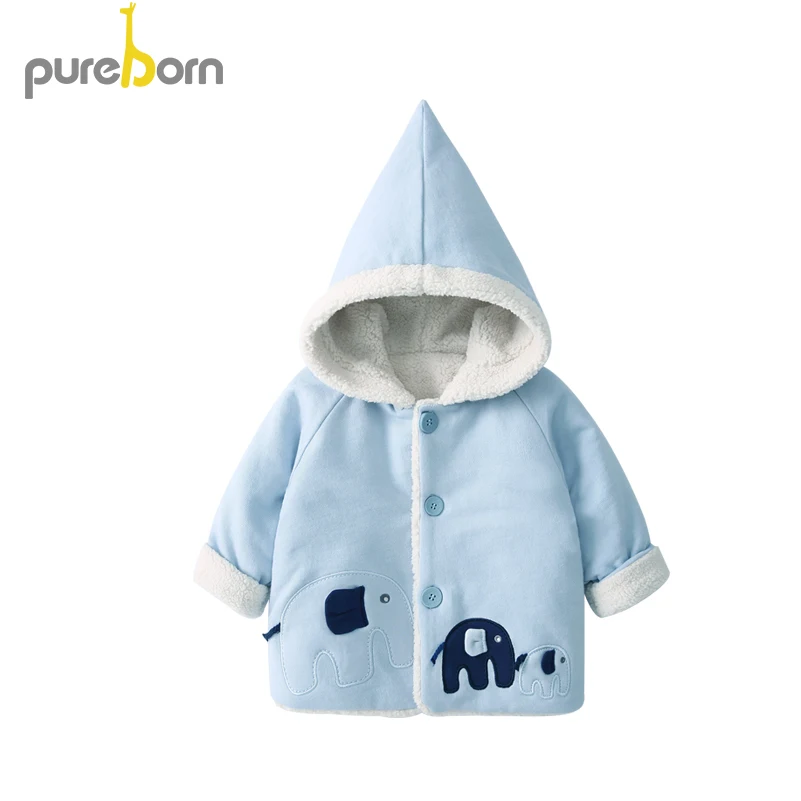 Pureborn/Детские пальто и куртки унисекс с подкладкой из плотного флиса С Рисунком Слона; стеганая зимняя одежда для маленьких девочек и мальчиков