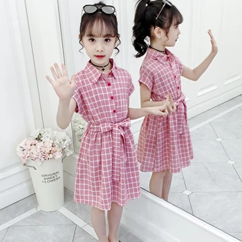 

Pink Plaid Girls Dress 2020 New Summer Casual Kids Dresses for 3 4 5 6 7 8 9 10 11 12 Year Girl Toddler Teens Children Clothing