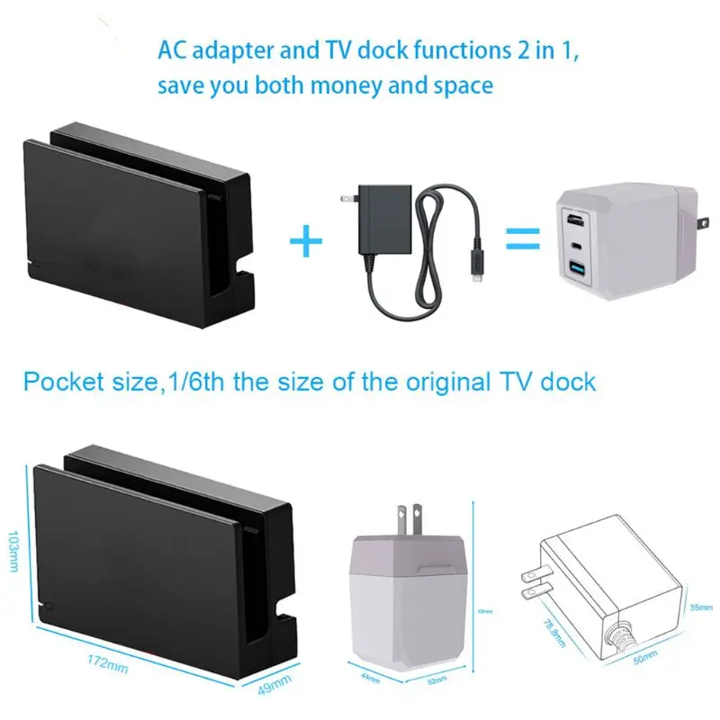 AC Мощность Зарядное устройство адаптер док-станции USB 3,0 Тип C HDMI ТВ конвертер для NS переключатель