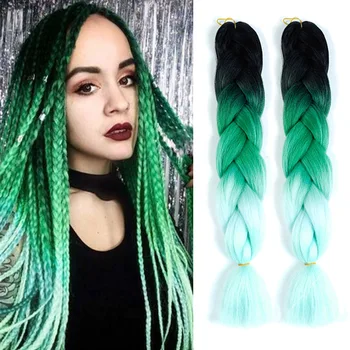 

LUPU 24 Inches 100g Long Straight Kanekalon Braiding Hair Synthetic Hair Extensions Jumbo Braid Ombre Pink Purple Green Hair