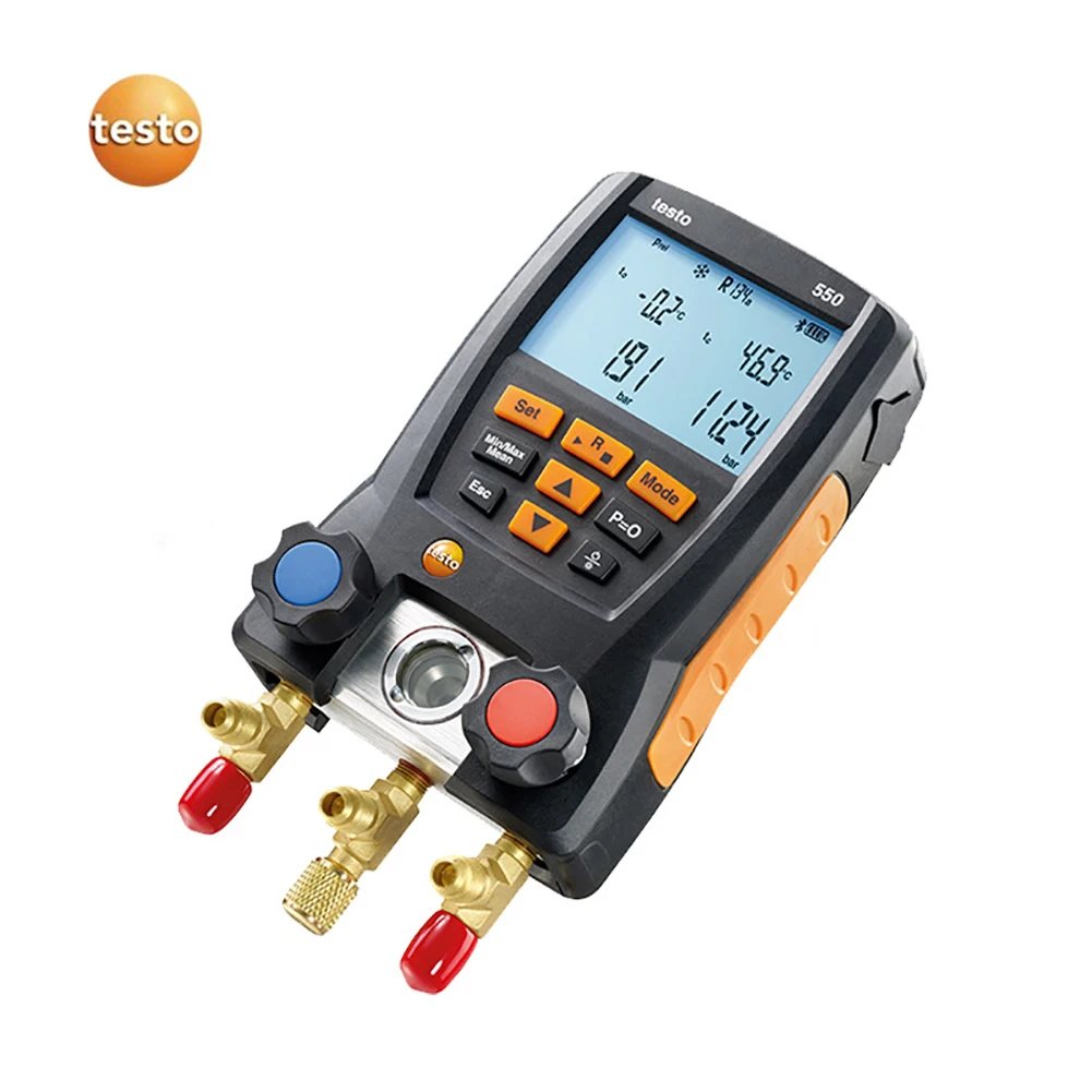 NEW Testo 550 Digital Manifold Gauge with 2pcs Clamp,2 Valves,System for HVAC 0563 1550 Built-in 60 common refrigerants