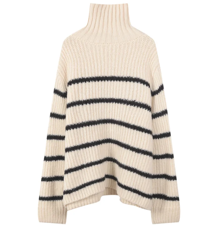 H.SA Women Casual Winter Turtleneck Pullover and Sweaters Striped Knit Jumpers Cashmere Sweater Warm Pull Femme casaco feminino