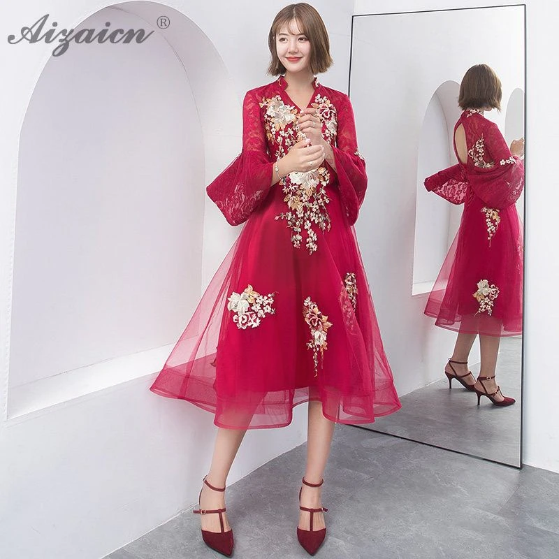 Модные кружевные вечерние платья Qi Pao женское китайское свадебное платье Cheongsam красное свадебное платье Qipao Акция тонкий халат Rouge