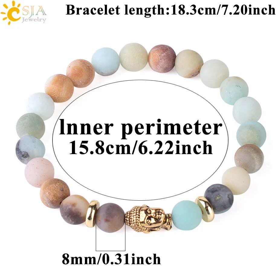 CSJA 8mm Natural Stone Bracelet Frosted Beads ite Mala Beads Pulsera Skull Buddha Head Reiki Jewelry for Men Women F429