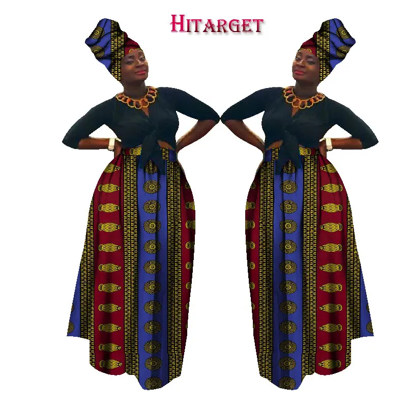 Осень Дашики африканская Высокая талия бальная юбка Базен Riche африканская юбка+ платок 2 шт одежда размера плюс WY1270 - Цвет: 15
