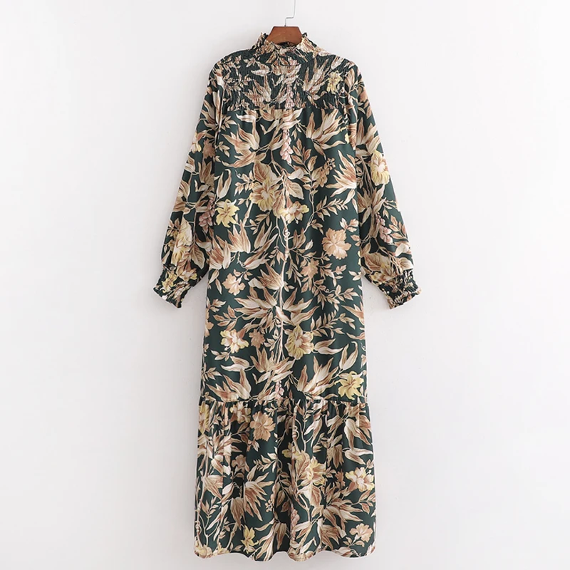 XDDR2518 RR Elastic Stand Collar Dresses Women Fashion Loose Printed Dress Women Elegant Ankle Length Dresses Female Ladies JU - Color: XDDR2518