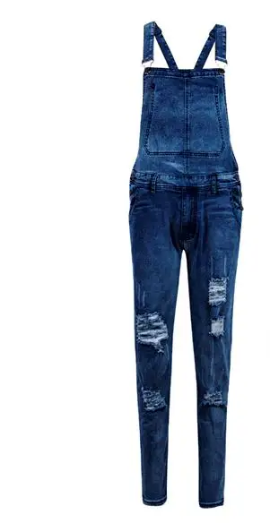 Dark Blue Мужские джинсовые комбинезоны с потертостями, комбинезоны, байкерские брюки - Цвет: Dark Blue
