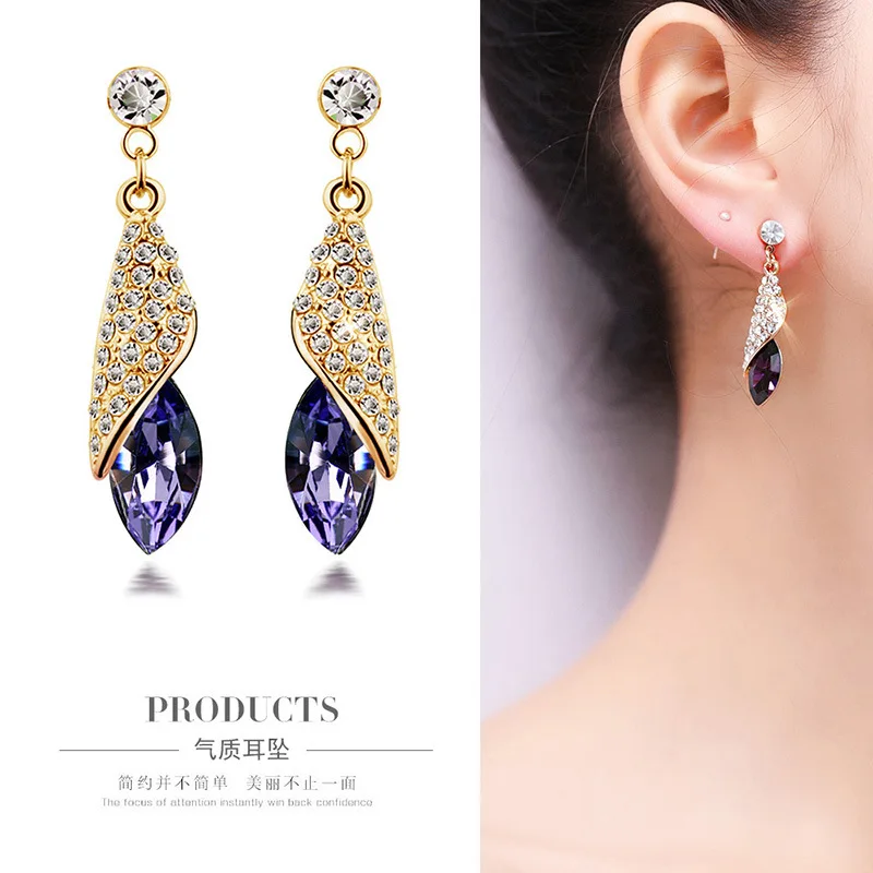 

Japanese Korean Hot Selling Face Significant Thin Crystal Earrings Full of Crystals Water Droplet Earrings And Necklace Set Anti