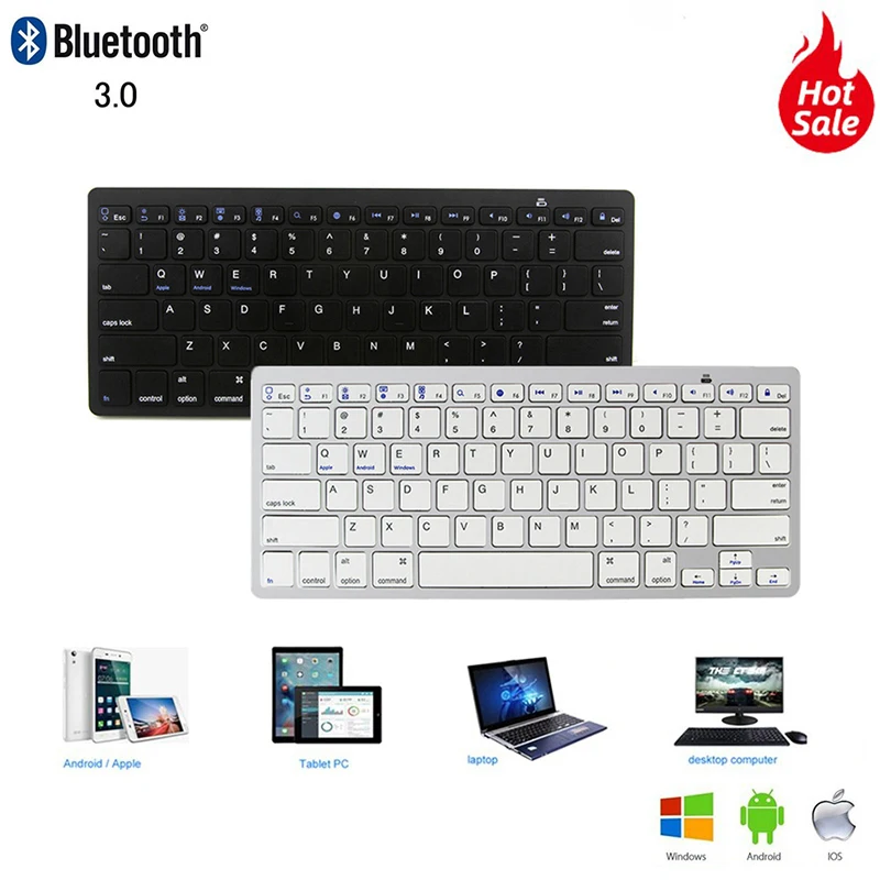 

Wireless Bluetooth Computer Keyboard Mini Slim Keybord Russian Arabic Spanish French Letters BT PC Keypad For Apple IPad Tablet