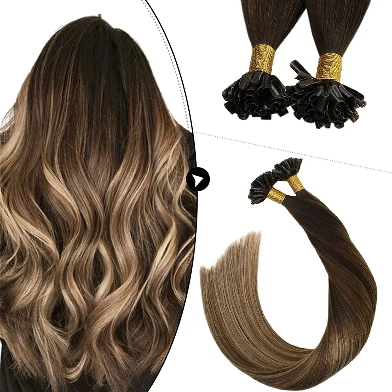 Ugeat U Tip Hair Extensions Nail Tip Human Hair Extensions Hot Fusion Real Remy Human Pure Color Straight 1g/s 50G