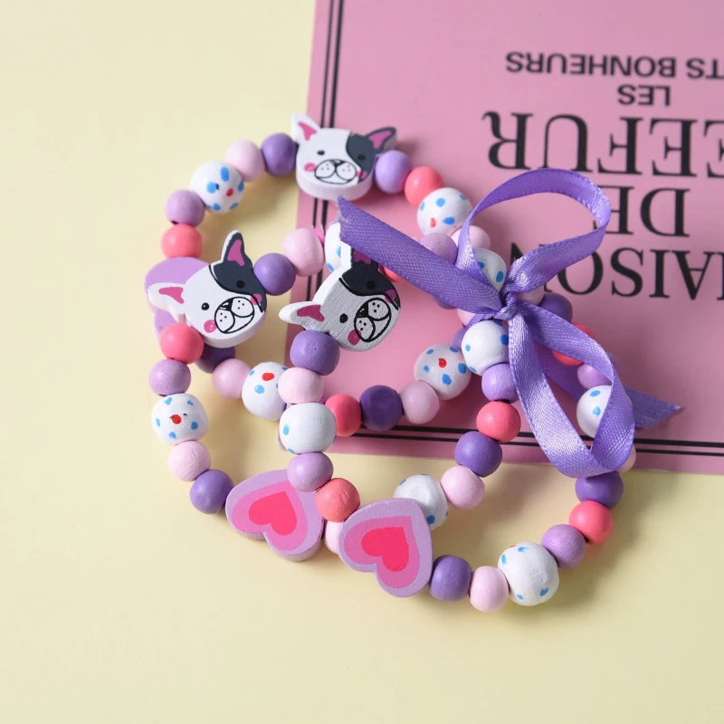 Colorful Cartoon Animal Wooden Beads Bracelet 3pcs Children Fashion Toy Jewelry for Girl Gifts Kids Birthday Gifts