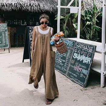 

Korea 2020 Summer korean trendy Cotton And Linen Big Pocket Loose overalls all-match tide sleeveless clothes famaleFQCR