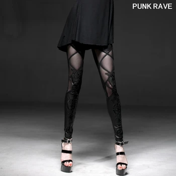

Fashion Matt Lamination Mesh Lace embroidery Fake Boot Legging Gothic Sexy slim Women perspective Trousers pants PUNK RAVE K-186
