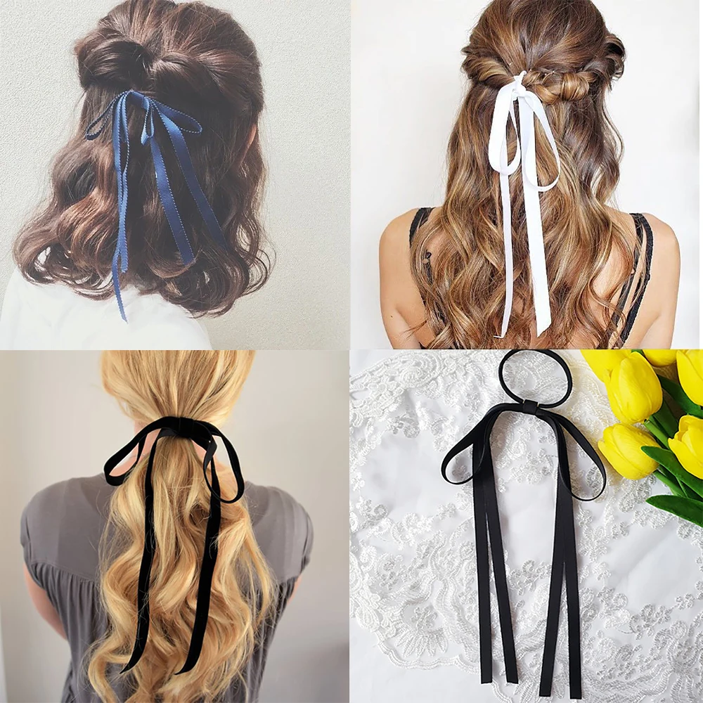 Double Layer Ribbon Bow Hair Clip Braided Long Ribbon Hair