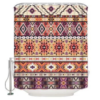 

Indian Triangle Tribal Style Painting Art Bathroom Accessories Waterproof Bathroom Shower Curtain With Hook Accessory