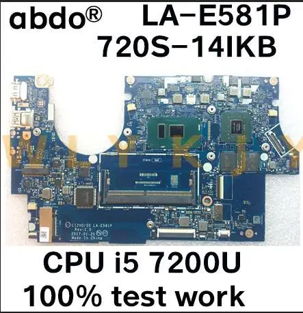 For Lenovo Ideapad 720s-14ikb Laptop Motherboard La-e581p Motherboard With  Cpu I5-7200u Gpu Gt940mx 2gb Ddr4 100% Test Work - Laptop Motherboard -  AliExpress