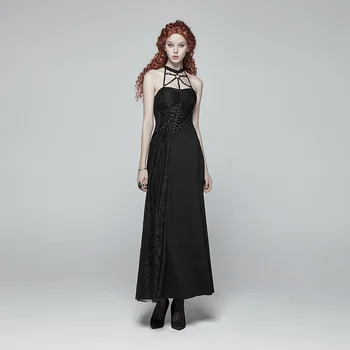

PUNKRAVE Women's Gothic Long Dress Stretch Knit Lace Flower Net Slim Fitting Strapless Party Evening Dinner Dress