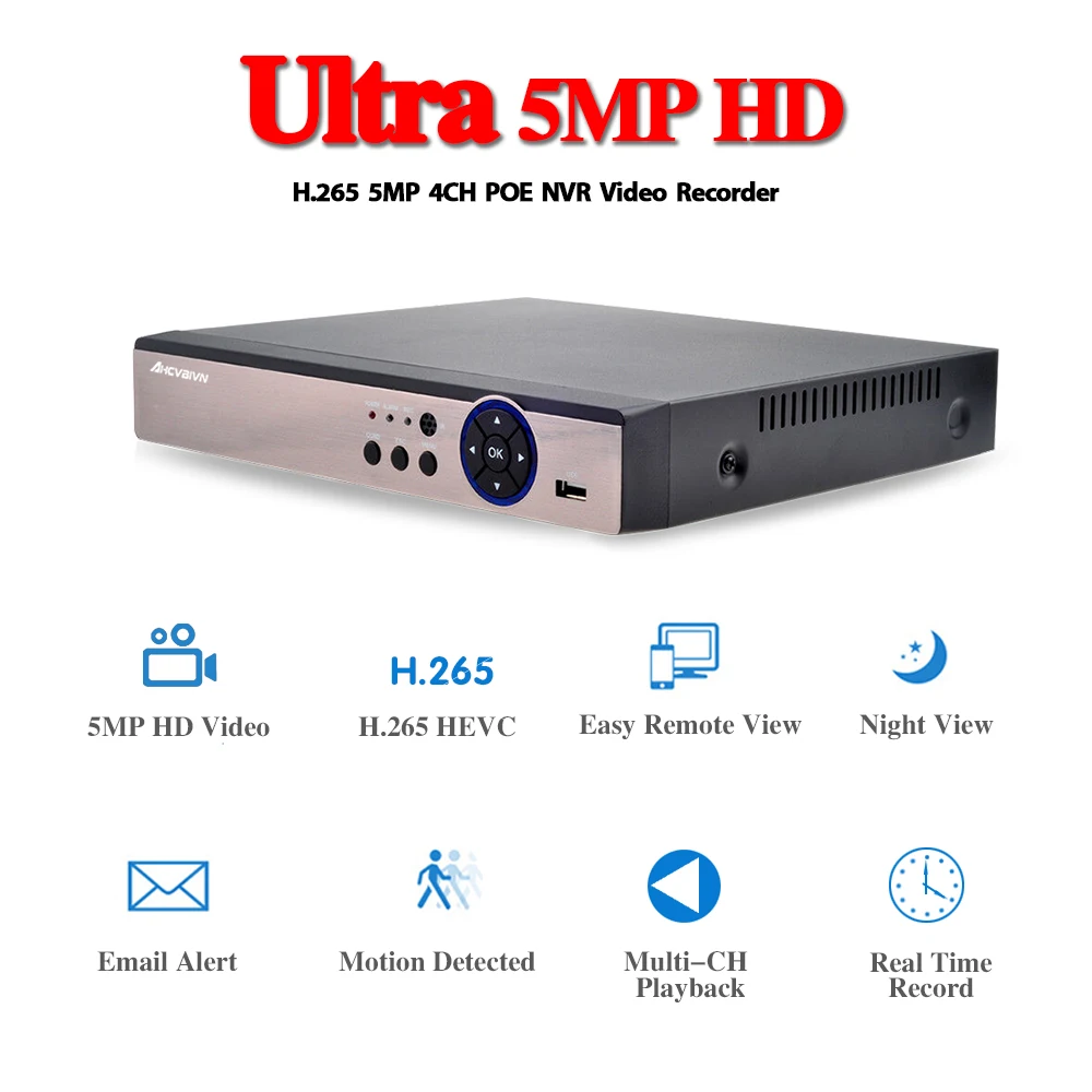 AHCVBIVN H.265 NVR POE 5MP CCTV NVR 48V PoE для POE ip-камеры P2P ONVIF 5MP 1 ТБ HDD