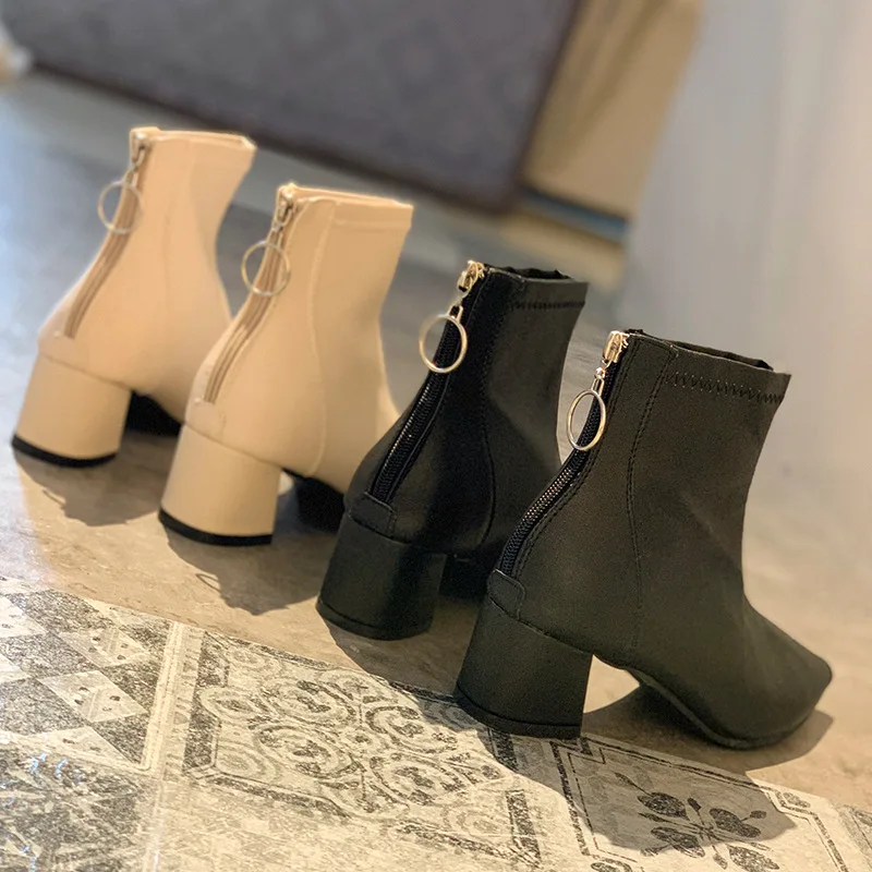 

2020 women boots soft sheepskin zippers pointed toe autumn spring high heels female boots