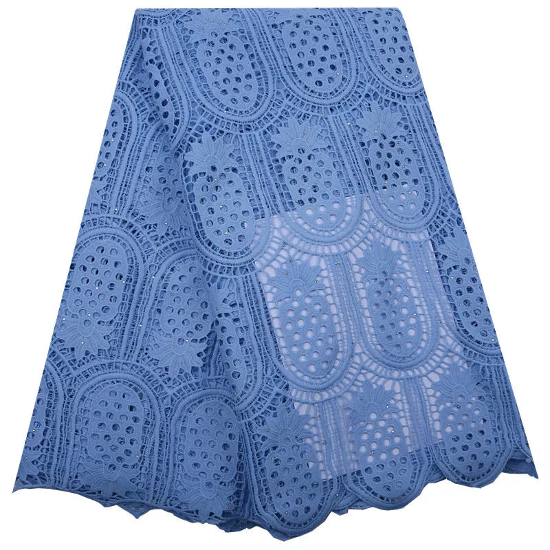 Zhenguiru Королевский синий нигерийский водорастворимый кружевной материал мягкая африканская кружевная ткань модные французские пробивные сухие кружева для свадьбы a1783 - Цвет: Sky bule