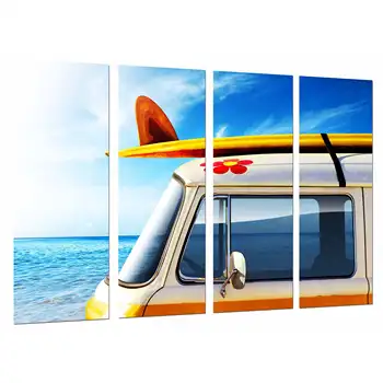 

Van Surfer Table Beach, photo print on wood, modern picture decorative 26713