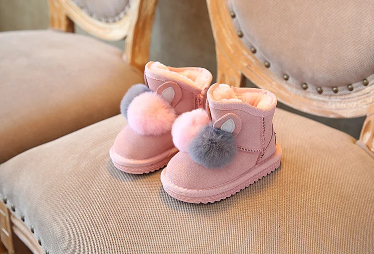 DOGEEK/милые детские ботинки с кроличьим мехом; зимние ботинки для девочек; бархатные толстые детские ботинки; зимняя теплая обувь; Детские хлопковые ботинки для малышей
