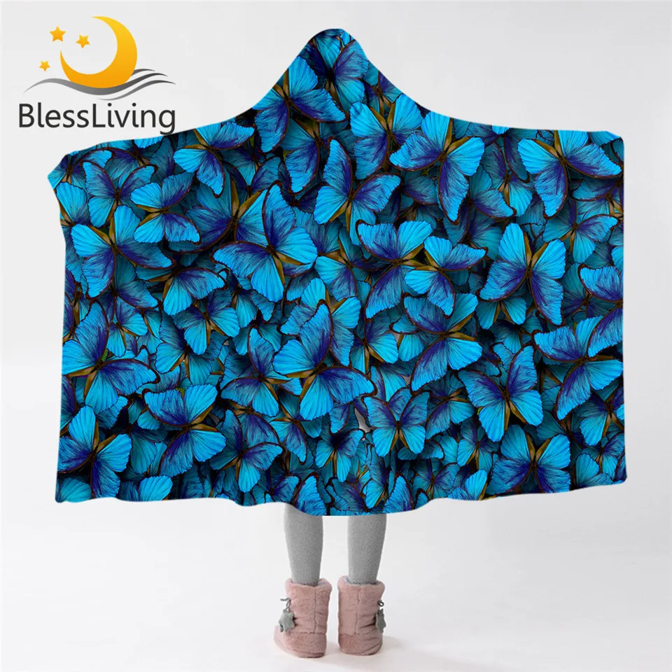 Blesslive синее одеяло с капюшоном и бабочкой коллекция бабочек шерпа Флисовое