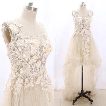 

MACloth Cream Sweep Train O Neck Floor-Length Long Crystal Tulle Prom Dresses Dress L 269200 Clearance