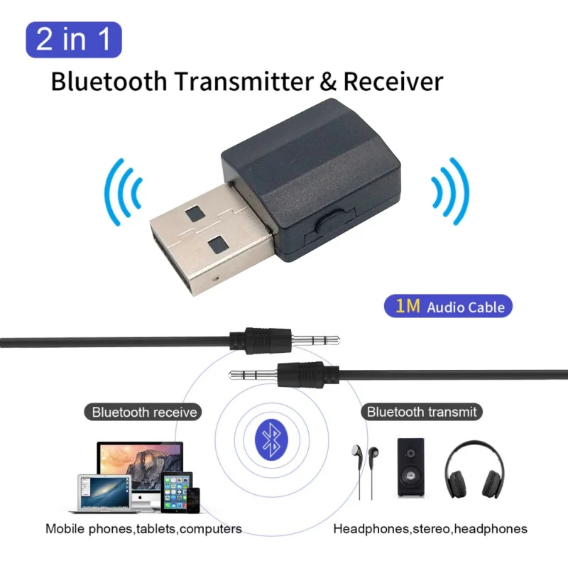 2 в 1 Bluetooth 5,0 приемник передатчик USB аудио 3,5 мм, AUX, разъем беспроводной адаптер Bluetooth адаптер для автомобиля Музыка для ТВ