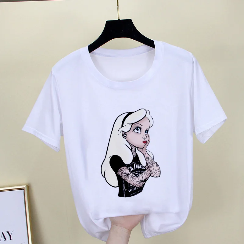 Корейские Топы Kawaii уличная Футболка женская летняя футболка с графическим принтом женская забавная панк принцесса принт Мода Harajuku футболка - Цвет: YH-1615