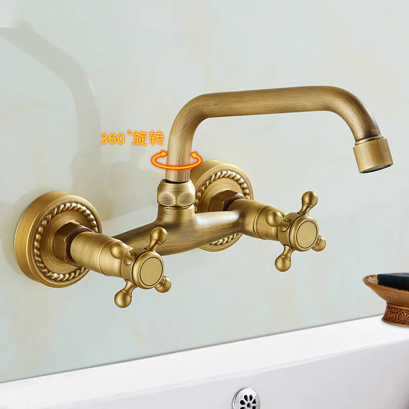 Kitchen Faucets Copper archaize into the wall basin faucet can rotate hot and cold water washing pool mop | Обустройство дома