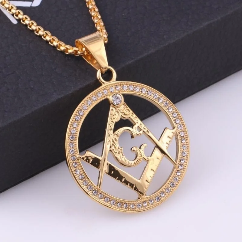 AG Masonic круглое мужское ожерелье скользящий кристалл инкрустированный кулон