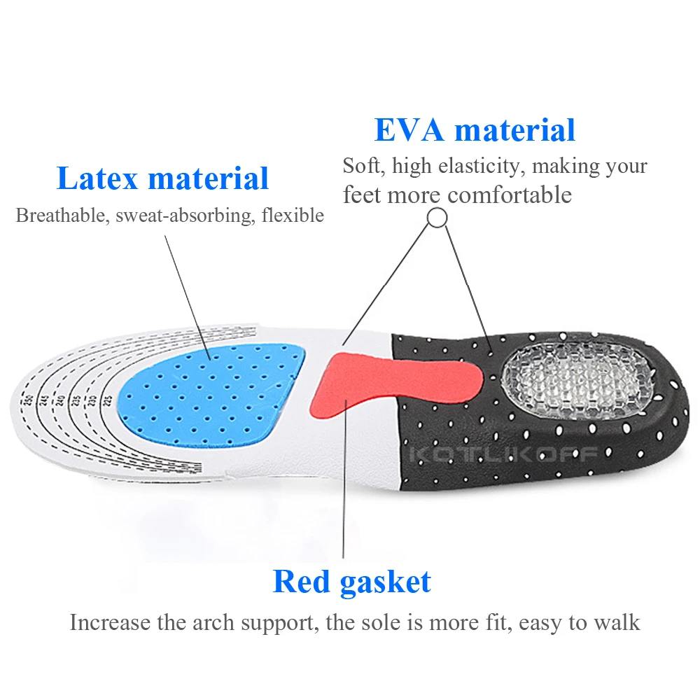 Sports Running Silicone Insoles Feet Men's and Women's Soles Orthopedic Cushion Massage Shock Absorption Color : Black, Shoe Size : EU 41-45