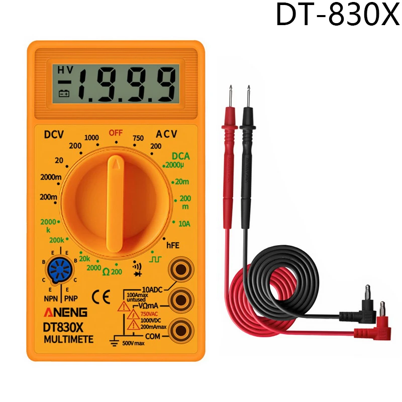 Urijk DT830B AC/DC ЖК-цифровой мультиметр 750/1000 в Вольтметр Амперметр Ом тестер Высокая безопасность ручной измеритель цифровой мультиметр - Цвет: DT-830X